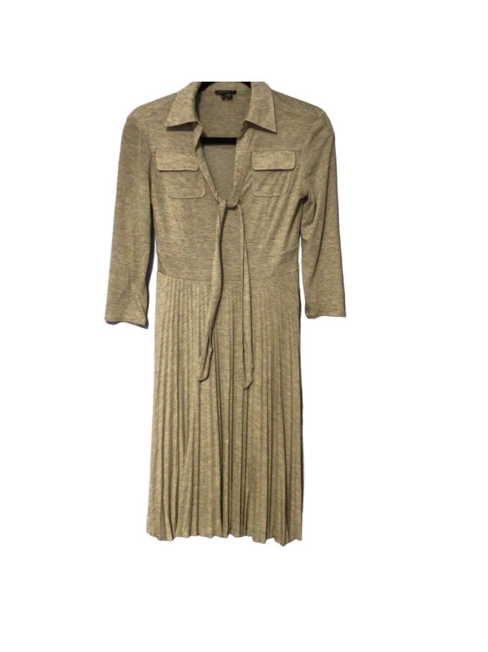 Theory Tan Pleated Tie-Front Dress Small Quiet Luxury Minimalist - Picture 3 of 14